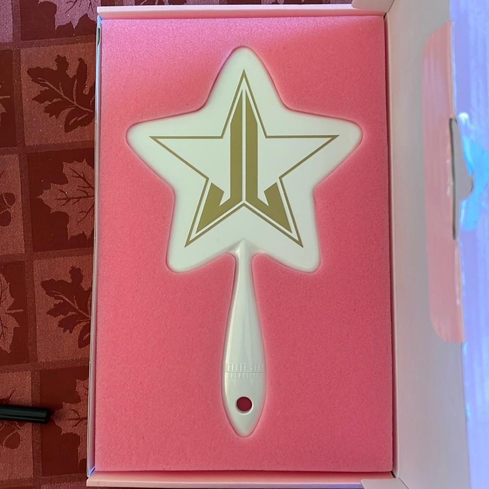 Jeffree Star Cosmetics Hand Mirror White w/Gold Glitter. Never Used, box opened